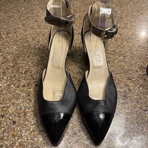 AGL D'Orsay Heels‎ Shoes Womens EU 40 US 10 Black Leather Ankle Strap Italy Made